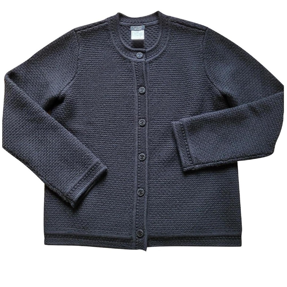 CHANEL Uniform Wool Black Textured Cardigan Sweater